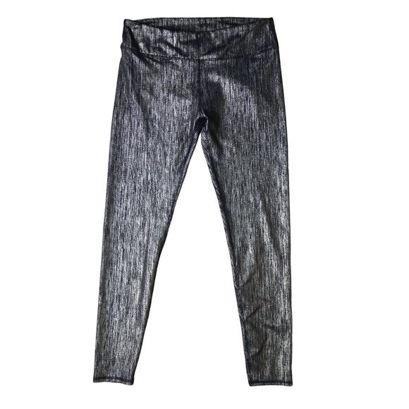 Fabletics Salar Define Mid Rise Leggings Black Icicle Print Metallic Size Medium - Picture 1 of 8